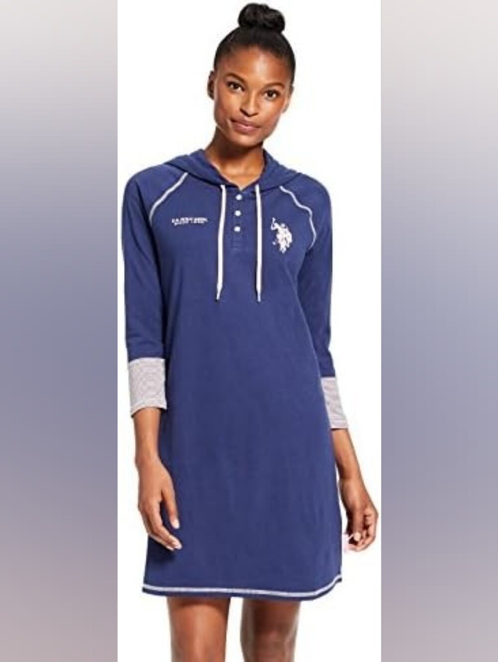 Y2K U.S. Polo Assn. Navy & Pink Hooded Lounge Dress / Sleep Shirt
